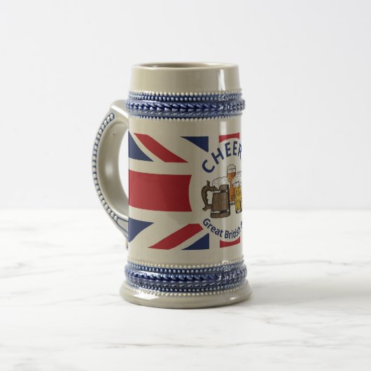 Cheers GREAT BRITAIN Custom Cartoon Union Jack Bierglas (Vorderseite Links)