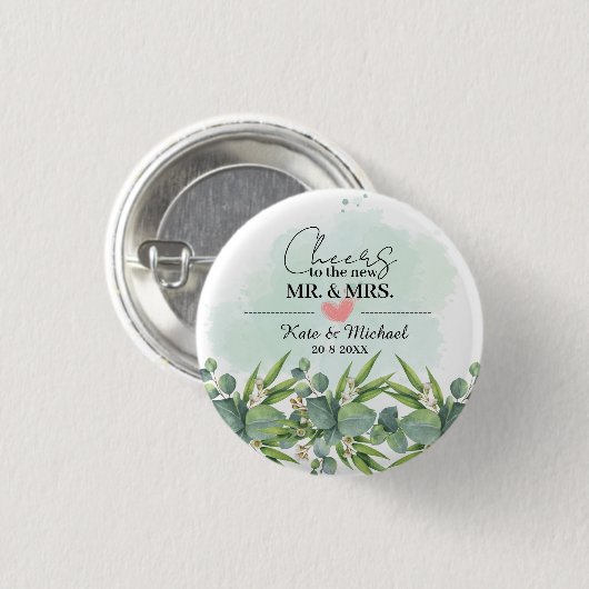 Cheers Greenery Eucalyptus Botanischer HochzeitsHi Button (Vorne & Hinten)