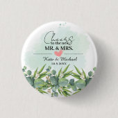 Cheers Greenery Eucalyptus Botanischer HochzeitsHi Button (Vorderseite)