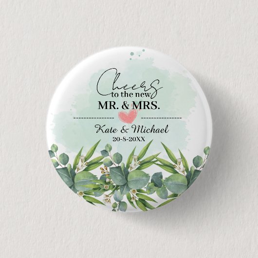 Cheers Greenery Eucalyptus Botanischer HochzeitsHi Button (Vorderseite)