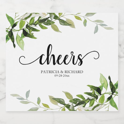 Cheers Greenery Wedding Schaumweinetikett (Einzelnes Label)