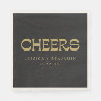 Cheers Groovy Black Gold Typografy Names Wedding