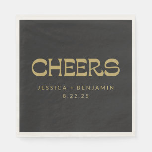 Cheers Groovy Black Gold Typografy Names Wedding Serviette