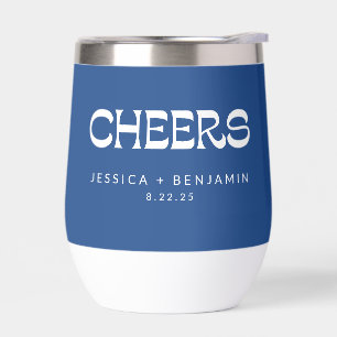 Cheers Groovy French Blue Typografy Names Wedding