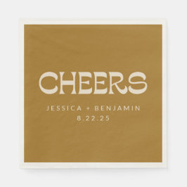 Cheers Groovy Gold Typografy Names Wedding Serviette