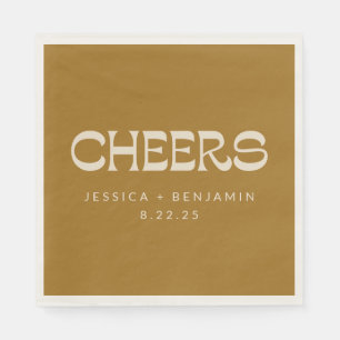 Cheers Groovy Gold Typografy Names Wedding Serviette