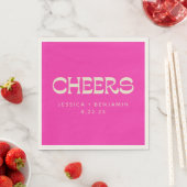 Cheers Groovy Hot Pink Typografy Names Wedding Serviette (Beispiel)