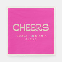 Cheers Groovy Hot Pink Typografy Names Wedding