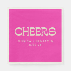 Cheers Groovy Hot Pink Typografy Names Wedding Serviette