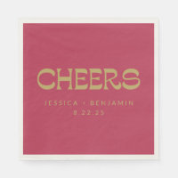 Cheers Groovy Magenta Gold Typografy Name Wedding