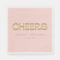 Cheers Groovy Pink Gold Typografy Names Wedding