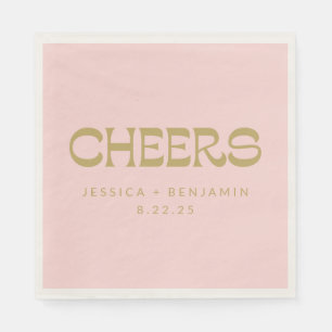 Cheers Groovy Pink Gold Typografy Names Wedding Serviette