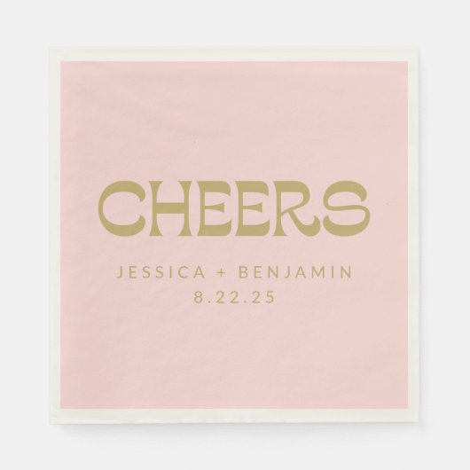 Cheers Groovy Pink Gold Typografy Names Wedding Serviette (Vorderseite)