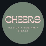 Cheers Groovy Pink Green Individuellen Namens Hoch Runder Aufkleber<br><div class="desc">Personalisierte Chefs Groovy Pink und Green Typografy Individuelle Name Wedding Classic Round Sticker</div>