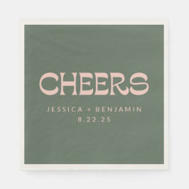 Cheers Groovy Pink Green Typografy Names Wedding Serviette