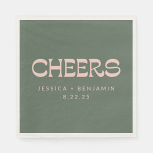Cheers Groovy Pink Green Typografy Names Wedding Serviette