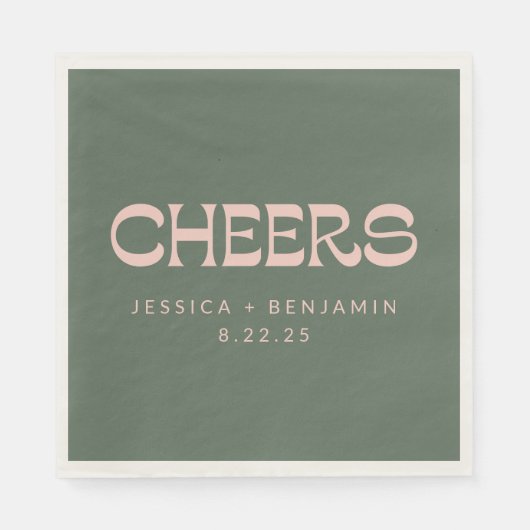 Cheers Groovy Pink Green Typografy Names Wedding Serviette (Vorderseite)