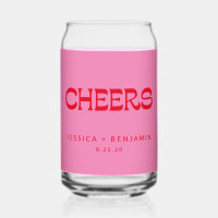 Cheers Groovy Pink Red Typografy Names Wedding