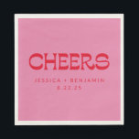 Cheers Groovy Pink Red Typografy Names Wedding Serviette<br><div class="desc">Personalisiert Cheers Groovy Red and Pink Typografy Names Wedding Napkins</div>