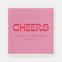 Cheers Groovy Pink Red Typografy Names Wedding