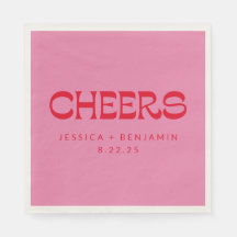 Cheers Groovy Pink Red Typografy Names Wedding