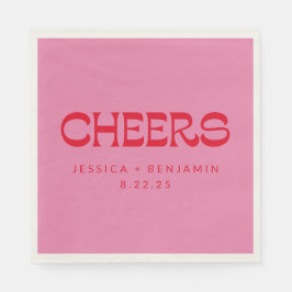 Cheers Groovy Pink Red Typografy Names Wedding Serviette