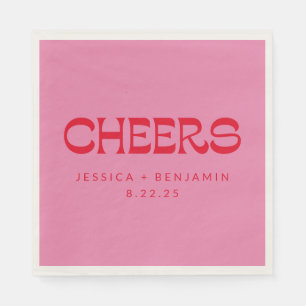 Cheers Groovy Pink Red Typografy Names Wedding Serviette