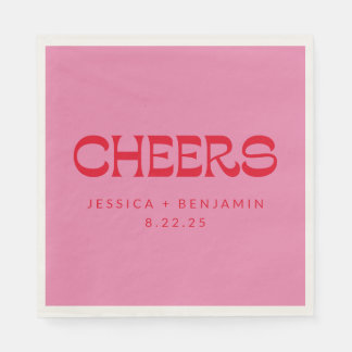 Cheers Groovy Pink Red Typografy Names Wedding Serviette
