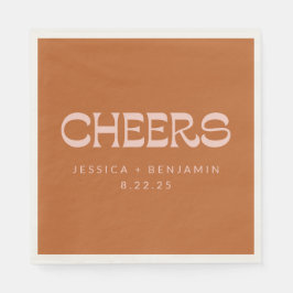 Cheers Groovy Terracotta Typografy Names Wedding Serviette