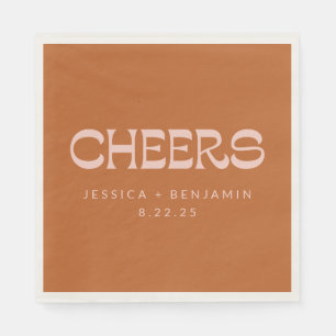 Cheers Groovy Terracotta Typografy Names Wedding Serviette