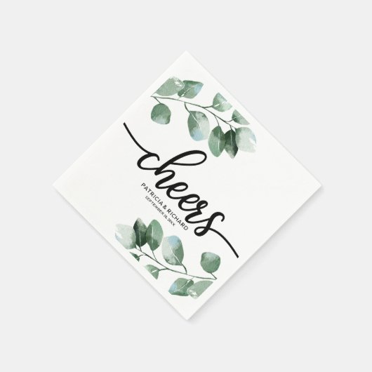 Cheers - Grüne Eukalyptus Calligraphy Wedding Serviette (Ecke)