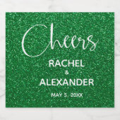 CHEERS Grüner Glitzer Hochzeitsfeiern Schaumweinetikett (Einzelnes Label)