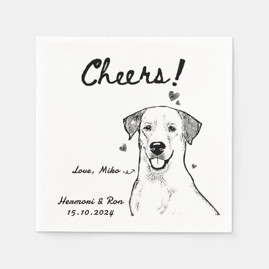 Cheers Hand Drawn Funny Dog Simple Wedding Serviette (Vorderseite)