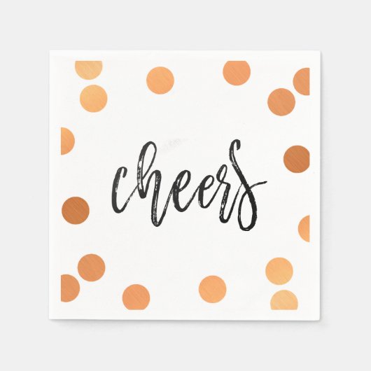 CHEERS HAND LETTERED SCRIPT Black Kupfer Konfetti Serviette (Vorderseite)