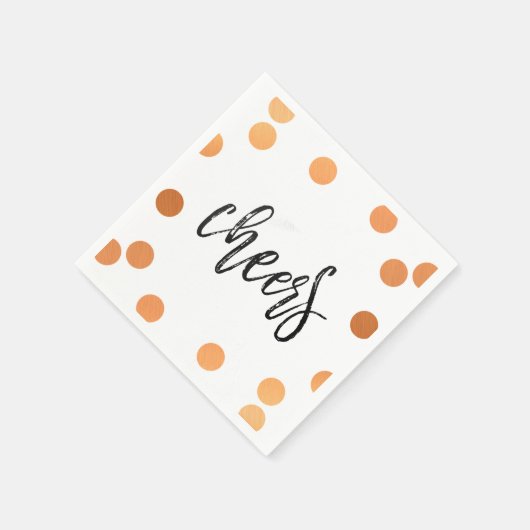 CHEERS HAND LETTERED SCRIPT Black Kupfer Konfetti Serviette (Ecke)
