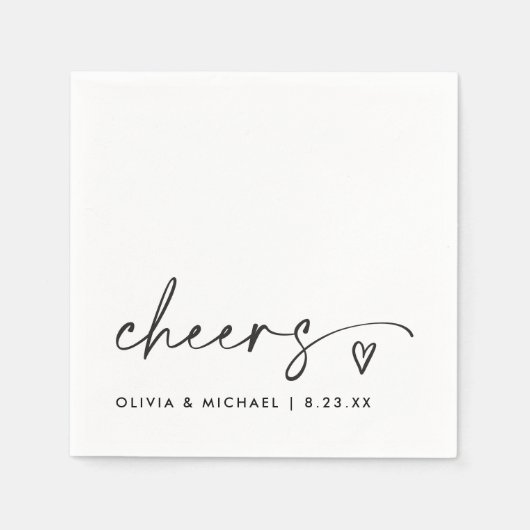 Cheers Handwriting & Heart Fun Wedding Serviette (Vorderseite)