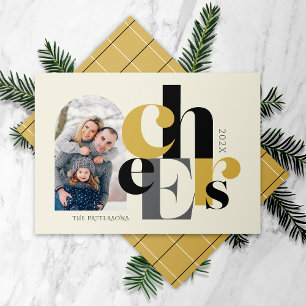 Cheers Happy Holidays Foto Black Gold Feiertagskarte
