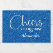 Cheers Imitate Blue GLITZER Birthday Mini Schaumweinetikett (Einzelnes Label)