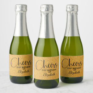 Cheers Imitate Gold GLITZER Birthday Mini Schaumweinetikett