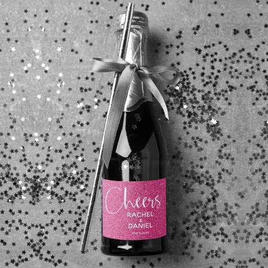 Cheers Imitate HOT PINK GLITZER Wedding Mini Schaumweinetikett