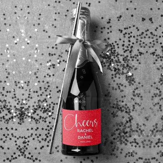 Cheers Imitate RED GLITZER Wedding Mini Schaumweinetikett