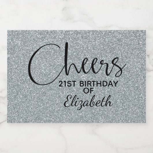 Cheers Imitate Silver GLITZER Birthday Mini Schaumweinetikett (Einzelnes Label)