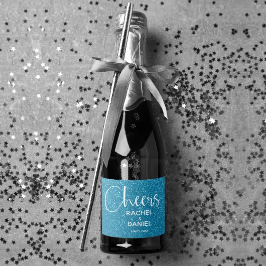 Cheers Imitate TURQUOISE GLITZER Wedding Mini Schaumweinetikett