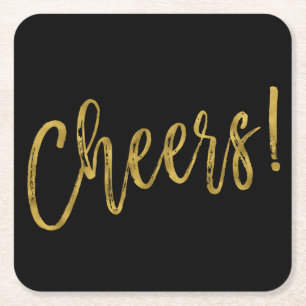 Cheers Imitats Gold Foil und Black Drink Coasters Rechteckiger Pappuntersetzer