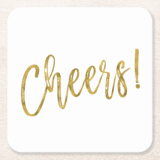 Cheers Imitats Gold Foil und White Drinks Coasters Rechteckiger Pappuntersetzer (Vorderseite)