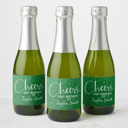 Cheers Imitats Green GLITZER Birthday Mini Schaumweinetikett (Flaschen)