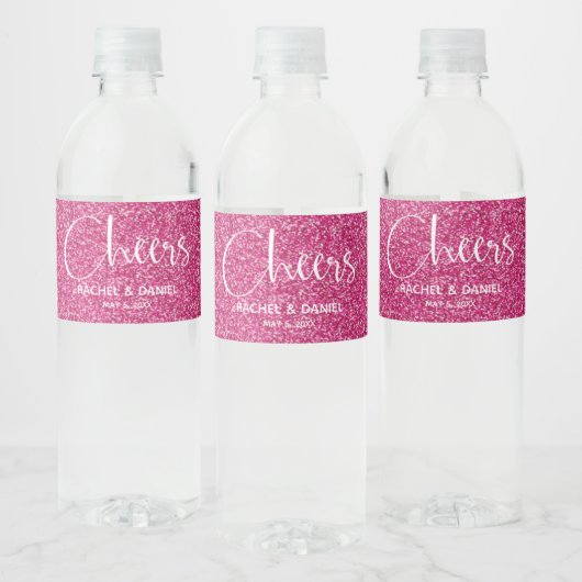 Cheers Imitats HOT PINK GLITZER Wedding Wasserflaschenetikett (Flaschen)
