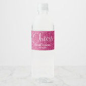 Cheers Imitats HOT PINK GLITZER Wedding Wasserflaschenetikett (Vorderseite)