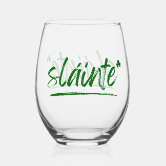 Cheers Irish Sláinte Wine Glass - Green Weinglas Ohne Stiel