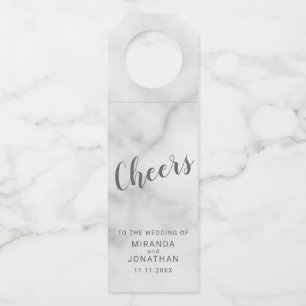 'Cheers' Klasse Elegant Script Marble Wedding Flaschenanhänger